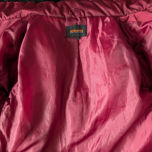 Burgundy White Chevron Colorblock Puffer Jacket Sz M Retro Sport Apres Ski - Picture 9 of 15